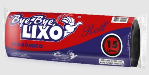 Saco de Lixo Preto Rolo Bye Bye 15L 60un - 1 Unidade